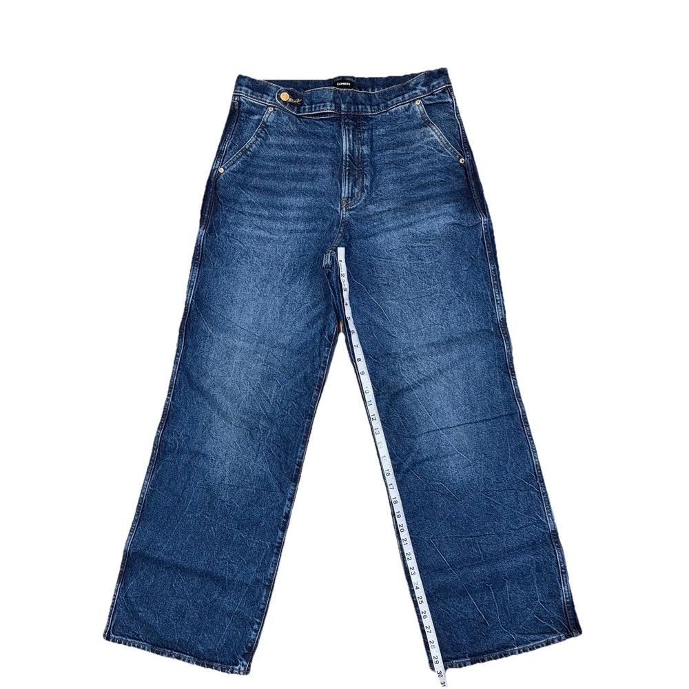 Express Wide Leg High Rise Jeans Women's 10 Dark Wash Offset Button